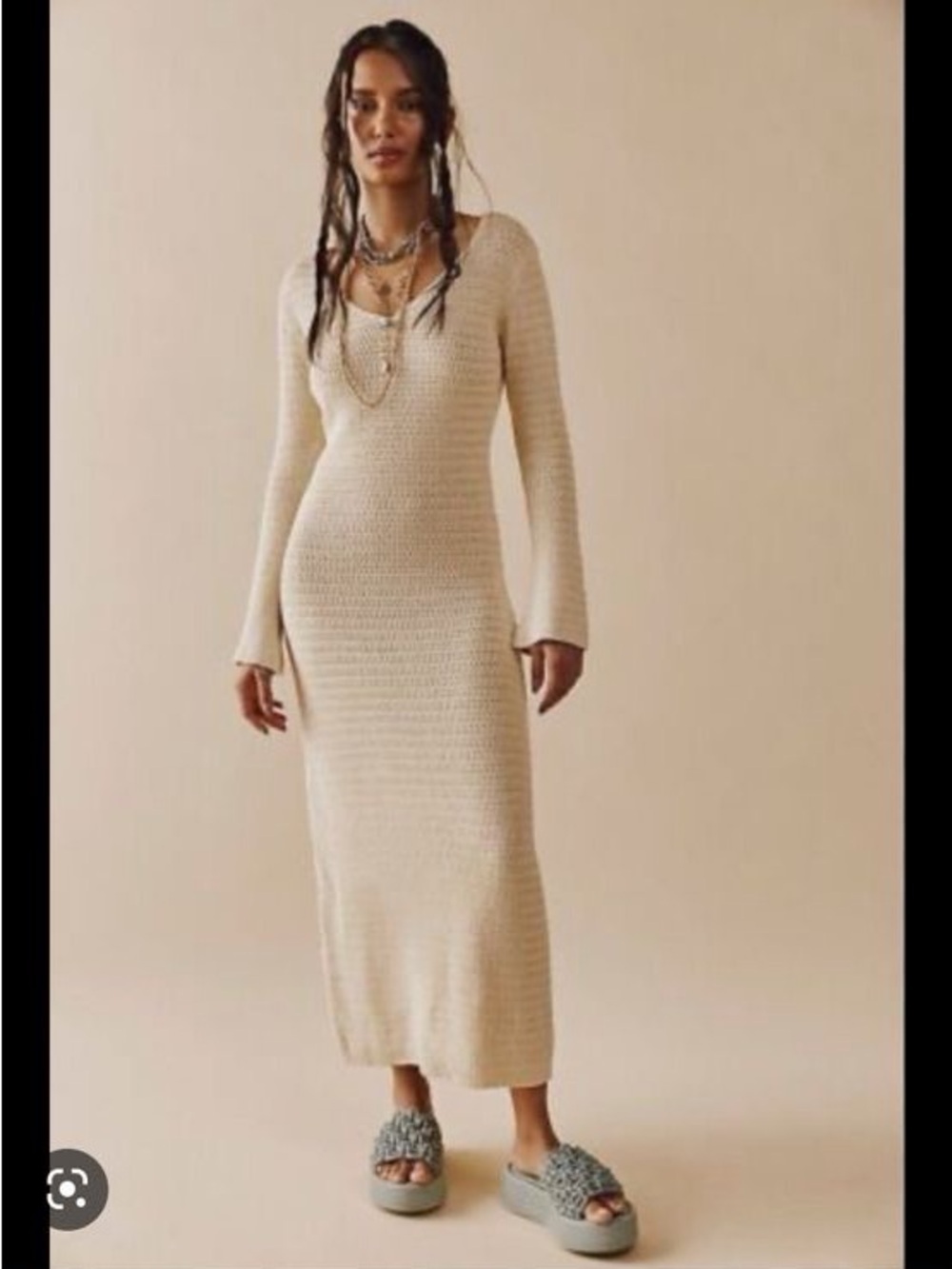 Free People Beach Colbie Fauxchet Cream Crochet Maxi Dress Women’s Medium